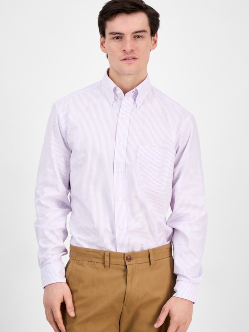 Club Room Men's Regular Fit University Stripe Dress Shirt, Purple Rose - NWT